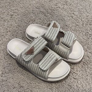 Shop Talulah Raffia Velcro Slides